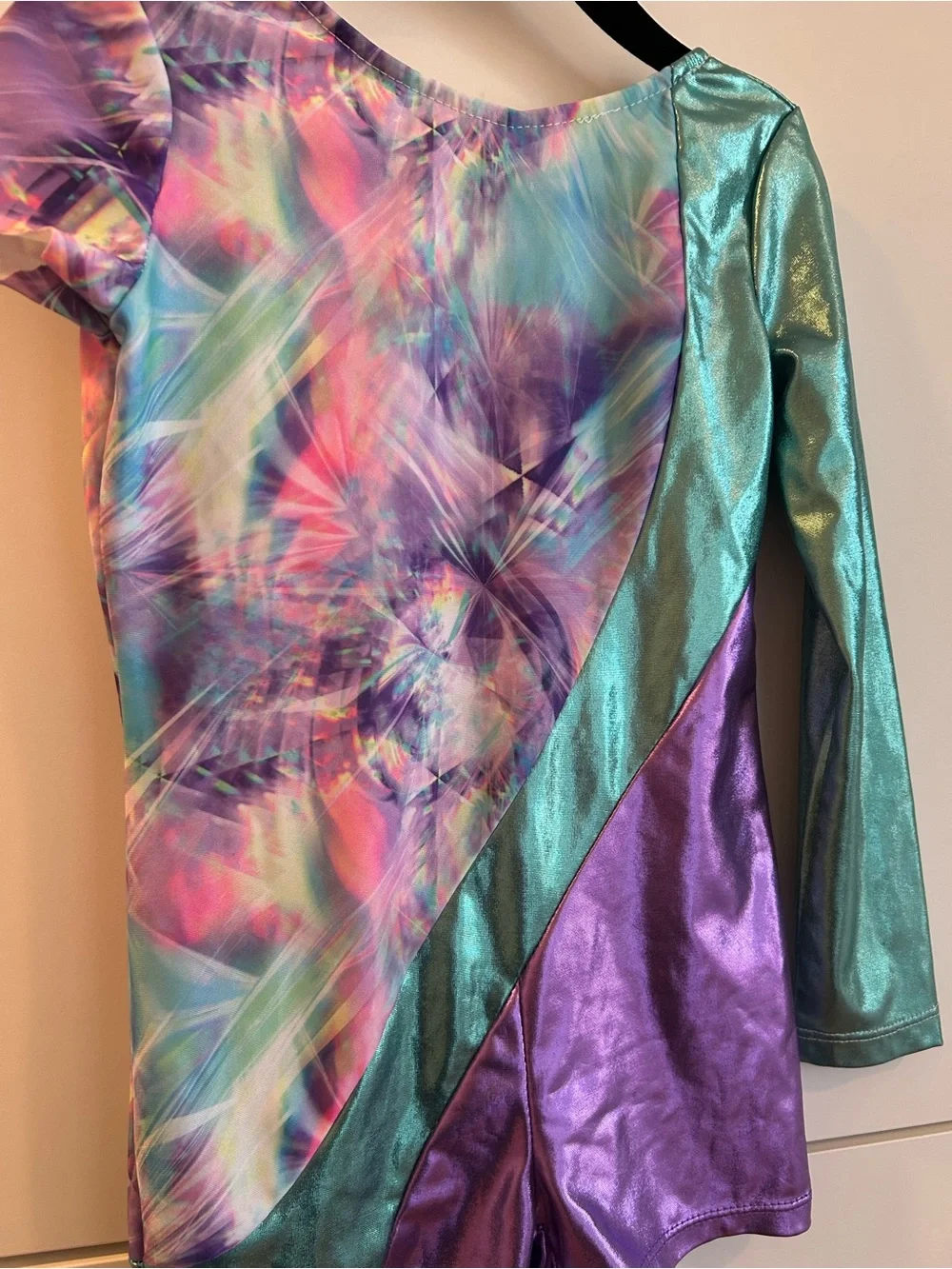 iEFiEL Shimmer Tie-Dye Metallic Girls' Gymnastics Dance Leotard - Teal & Purple